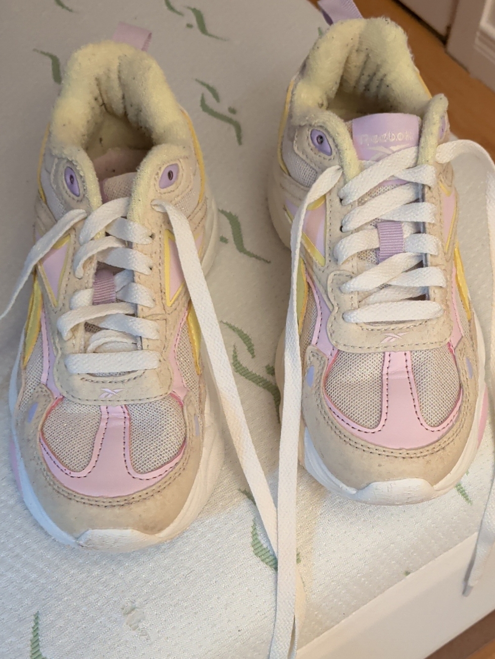Reebok Kids Cream, Pink & Yellow Lace-Up Sneakers